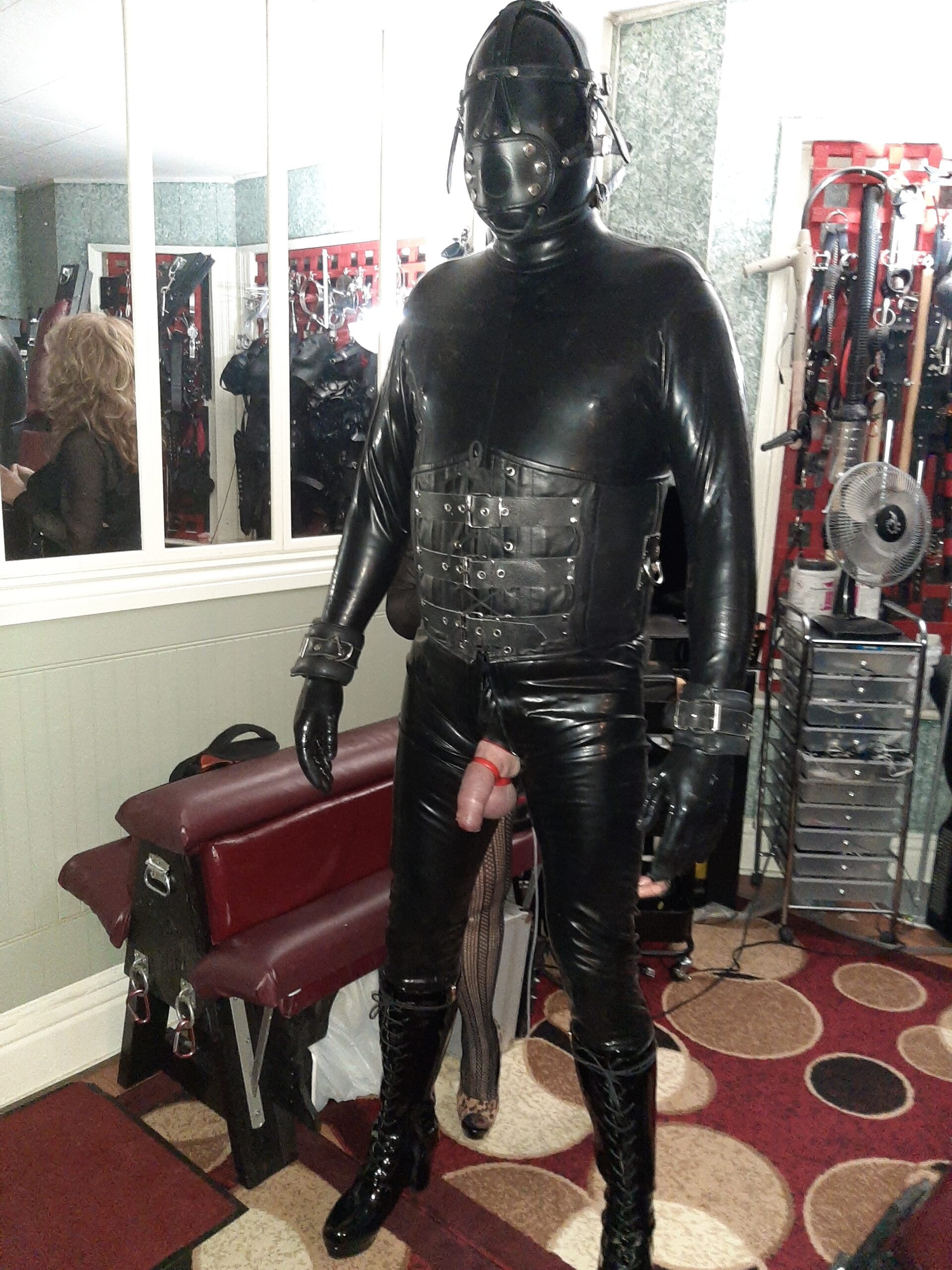Lady M Pegging The Rubber Gimp